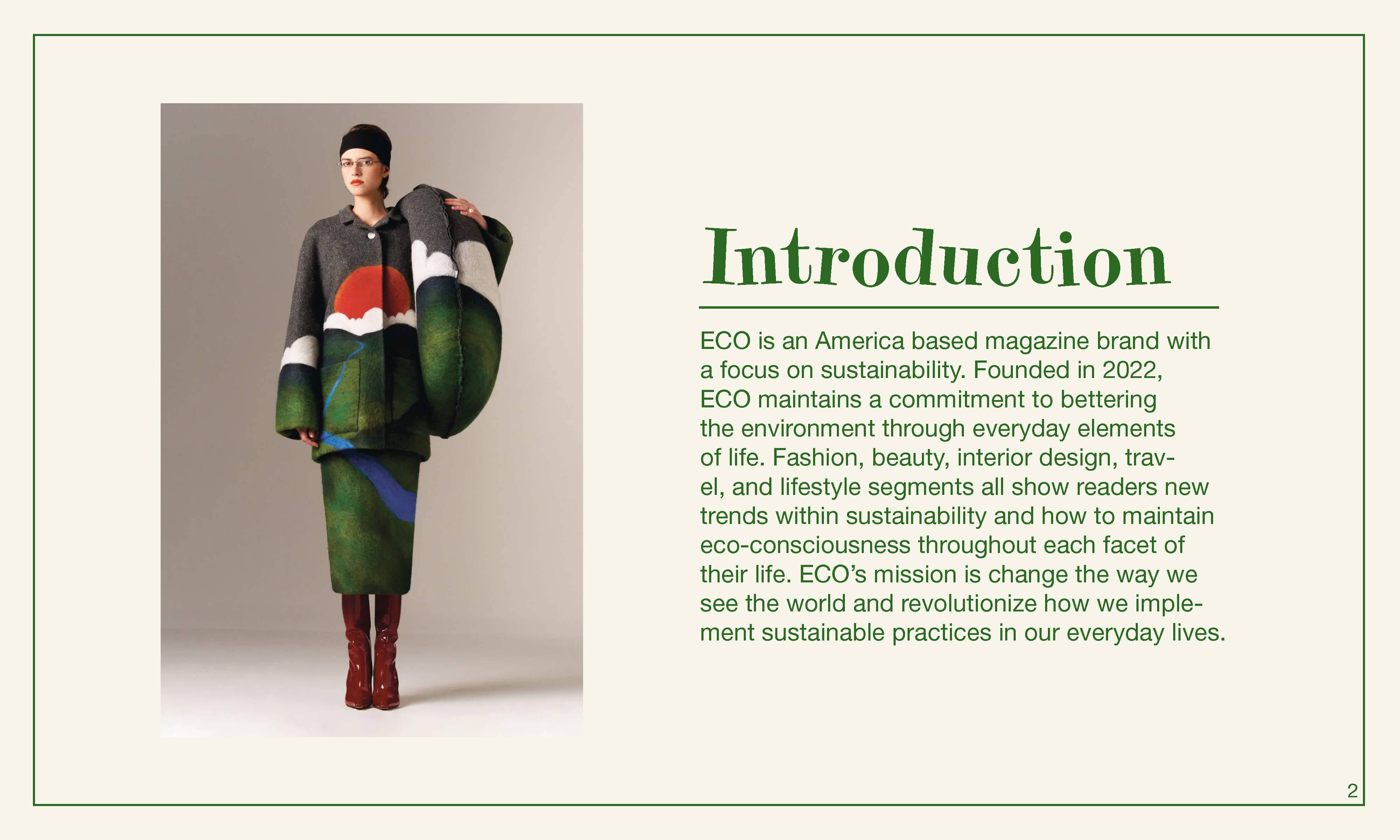 Image of person wearing matching set with landscape scene print to the left of an introduction paragraph.